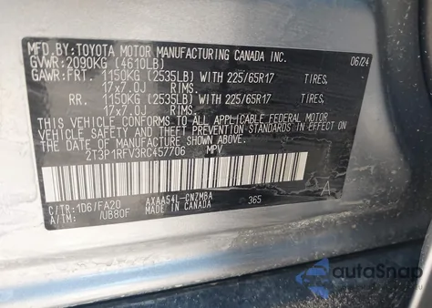 2024 Toyota Rav4 Xle z USA, uszkodzony, nr VIN 2T3P1RFV3RC457706